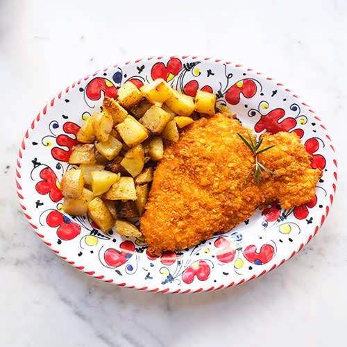 Cotoletta Di Pollo Croccante Con Patate Al Forno